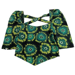 Free‎ People Retro Hippie Green Square Neck Puff Sleeve Bandana Original! Small